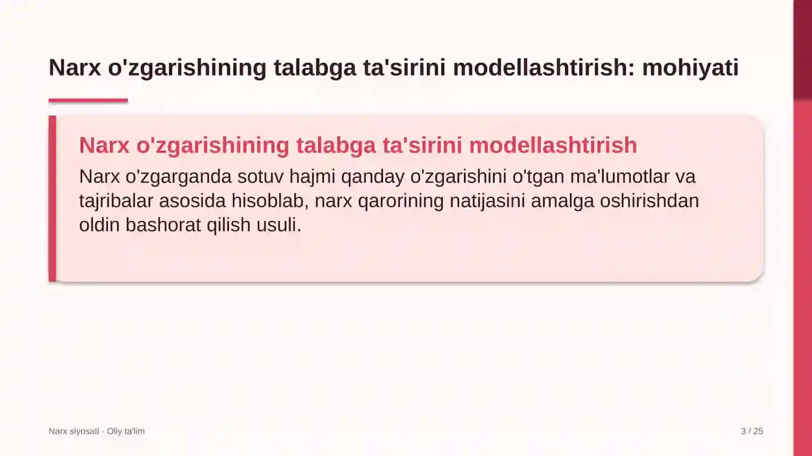 pr agentliklarda narx o'zgarishining talabga ta'sirini modellashtirish 4610 3