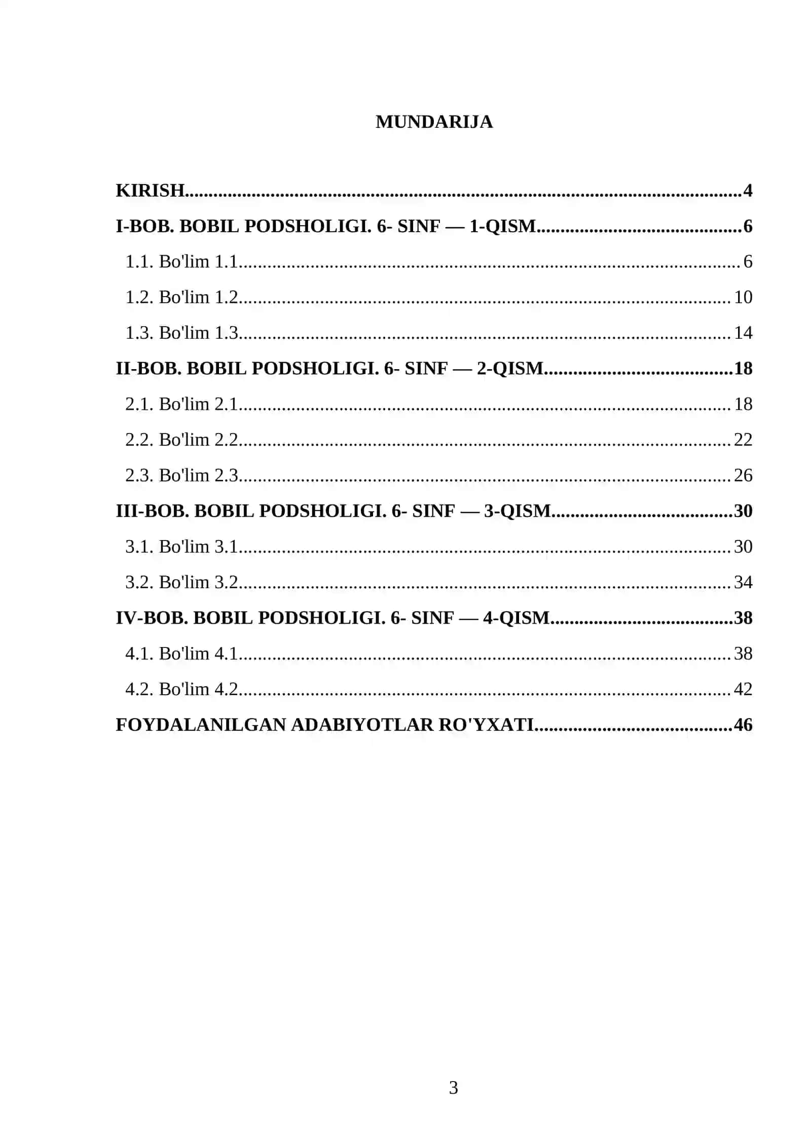 BOBIL PODSHOLIGI. 6- SINF 3
