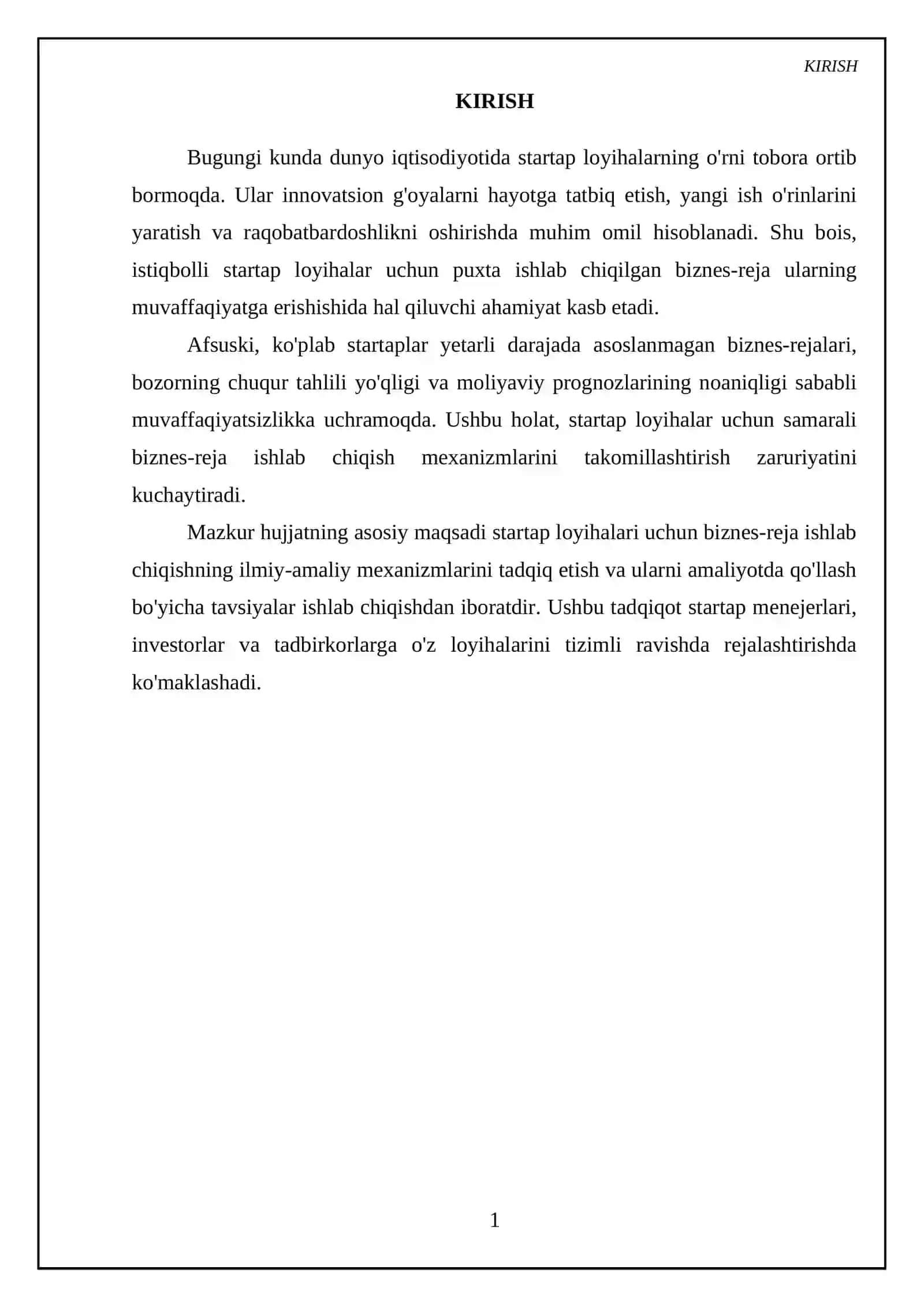 Startap loyihalar uchun biznes-reja ishlab chiqish mexanizmi 3