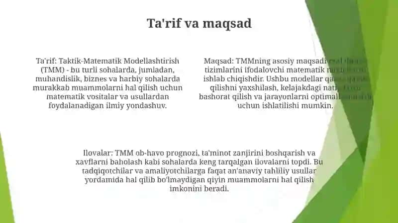 Taktik- Matematik Modellashtirish 3