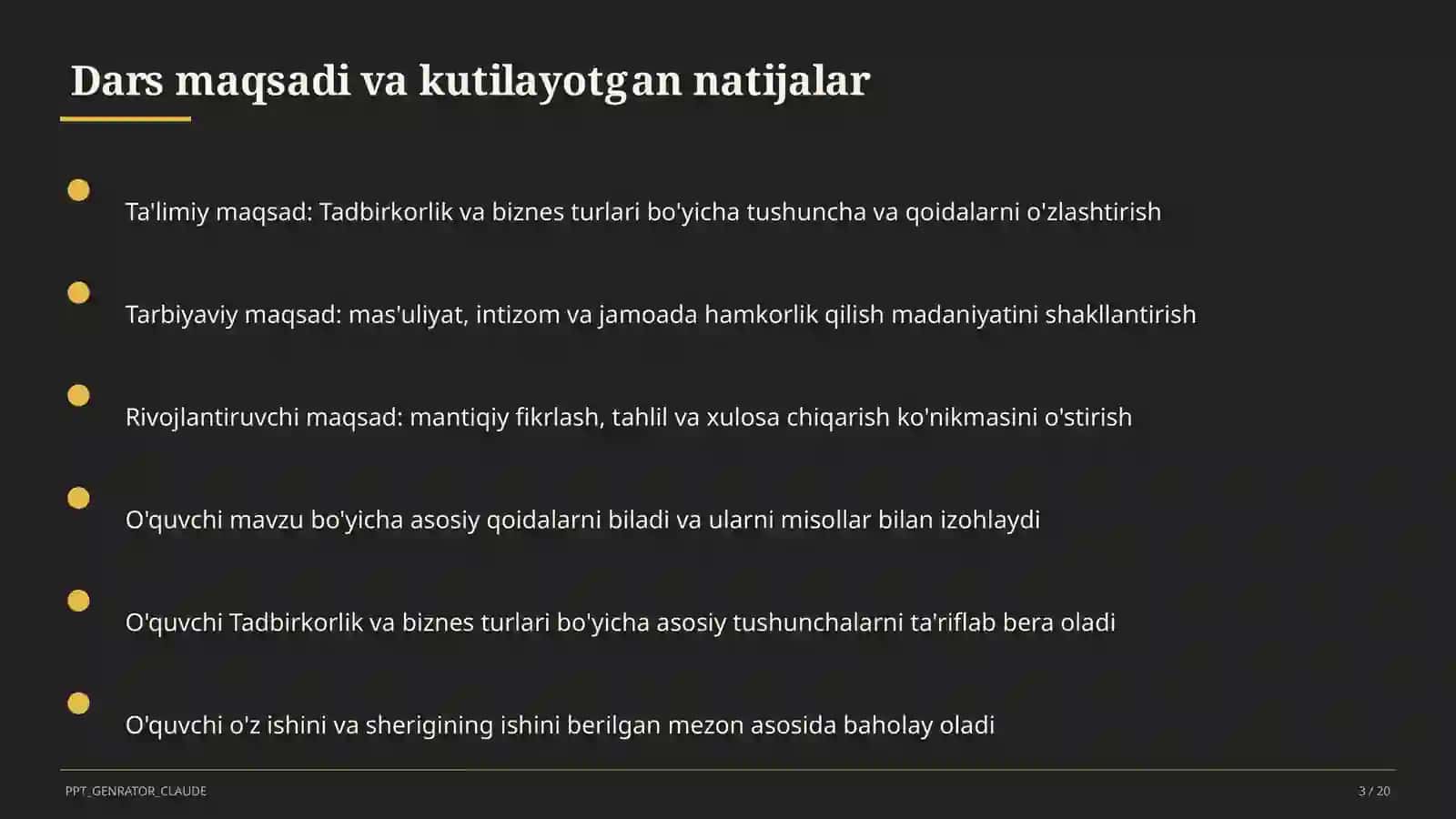 Tadbirkorlik va biznes turlari (10-sinf) 3