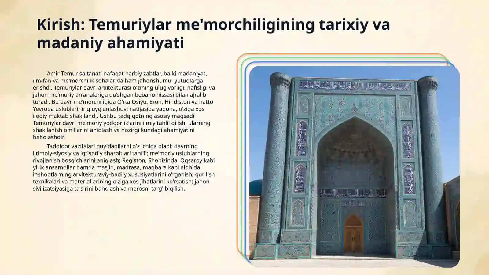 TEMURIYLAR DAVRI ME'MORCHILIGI 3