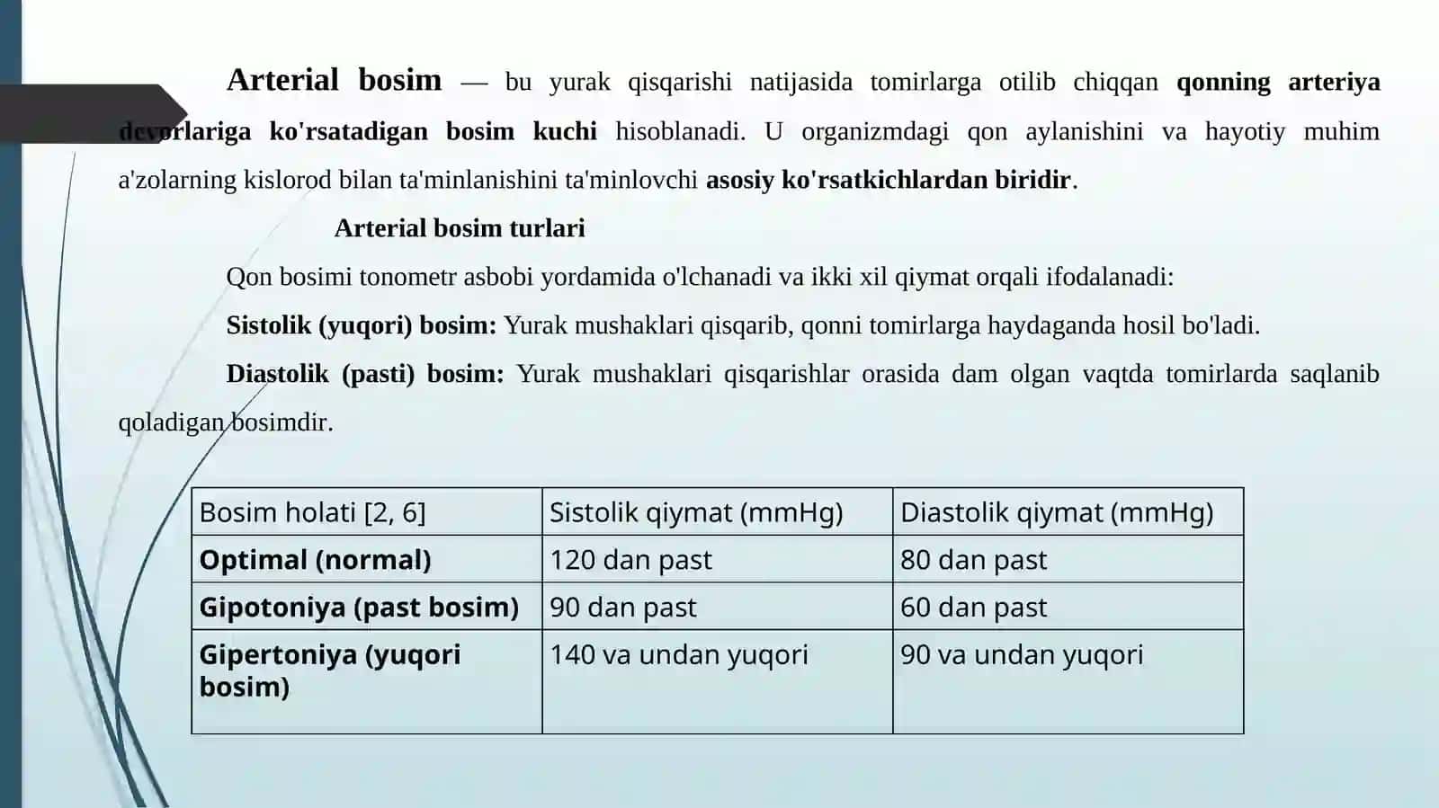 Arterial bosimni aniqlashning fizika asoslari va pulsto'lqini 3