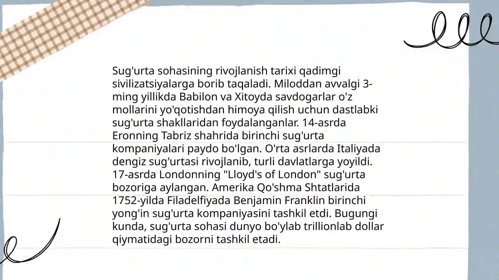 Sug'urta sohasining rivojlanish tarixi 3