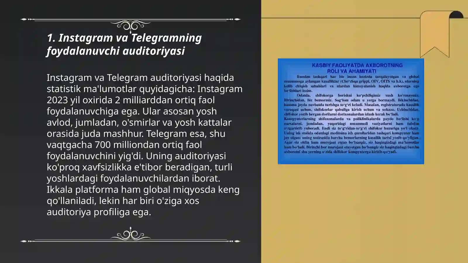 Instagram, Telegram va Facebook tushunchalari va ularning qiyosiy taxlili 3