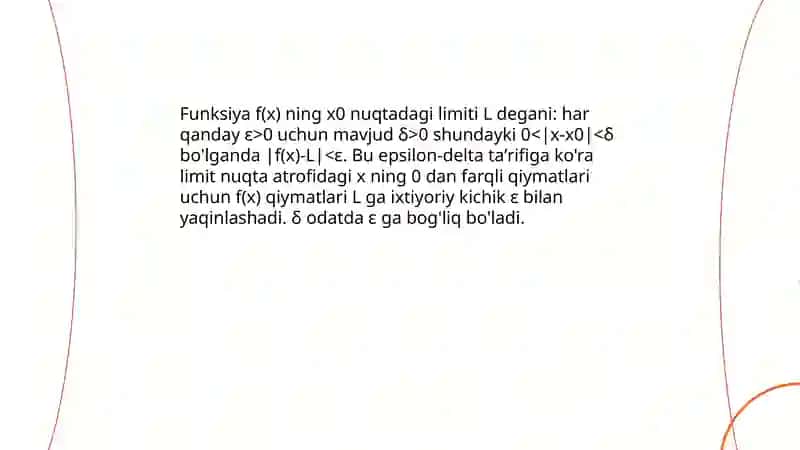 Funksiyaning nuqtadagi va cheksizlikdagi limiti 3