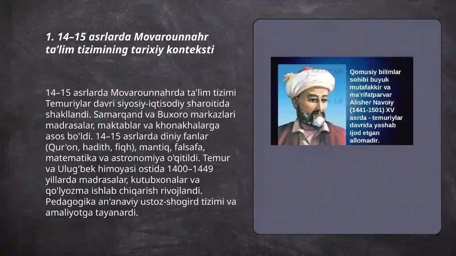 14-15 asrlarda Movorounnahrda ta’lim -tarbiya pedagogik fikrlari mavzusida 3