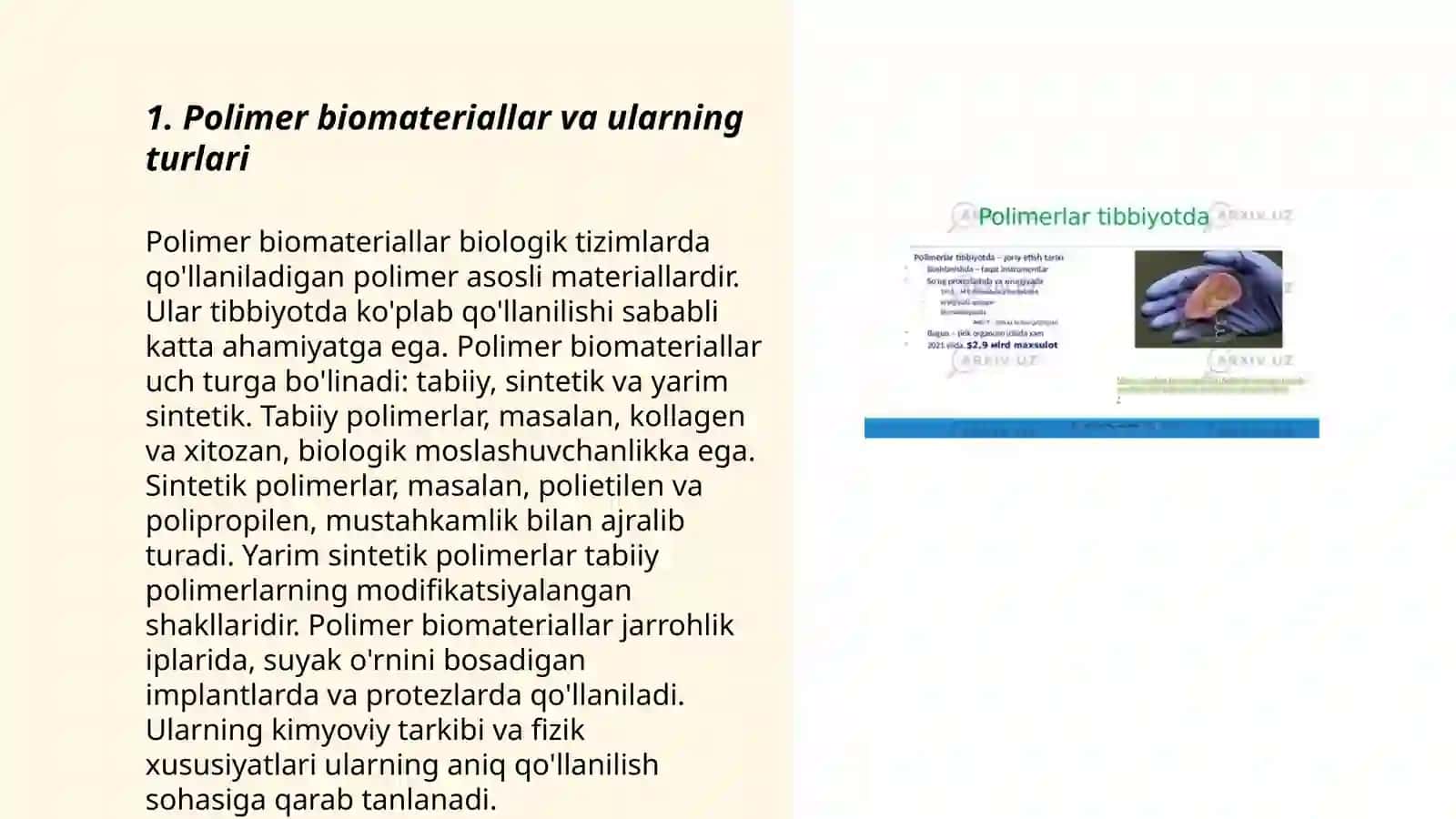 Polimer materiallarning tibbiyotda qoʻllanilishi 3