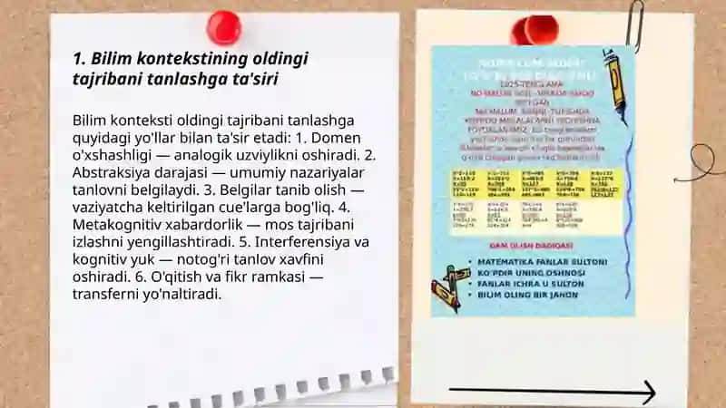 Masalalarni yechishda oldingi tajribaning tanlovchanliginig asosiy omillari 3
