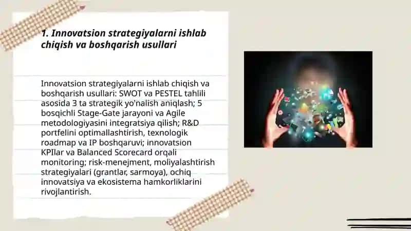Innovatsion jarayonlarni shakillantirish va rivojlantirish usullari 3