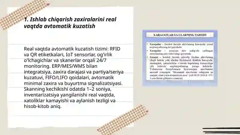 Ishlab chiqarish zaxiralari va xarajatlari va Tayyor mahsulotlarni hisobini avtomatlashtirish 3