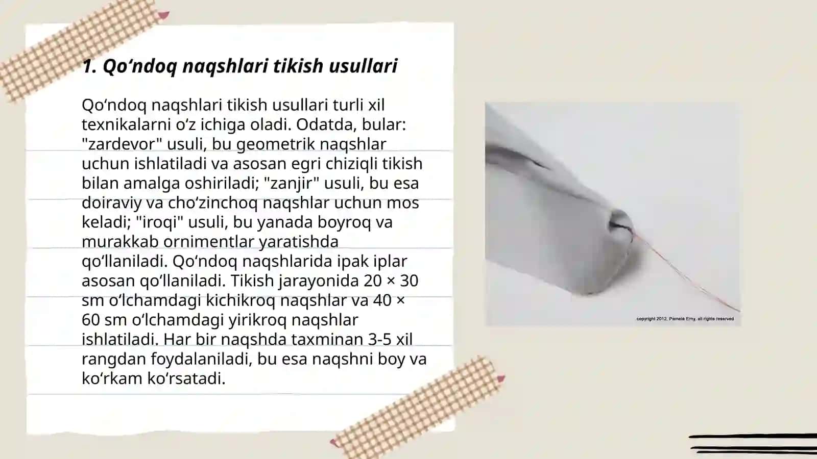 Doʻppi tikishda naqsh elementlarini bezash usullari 3