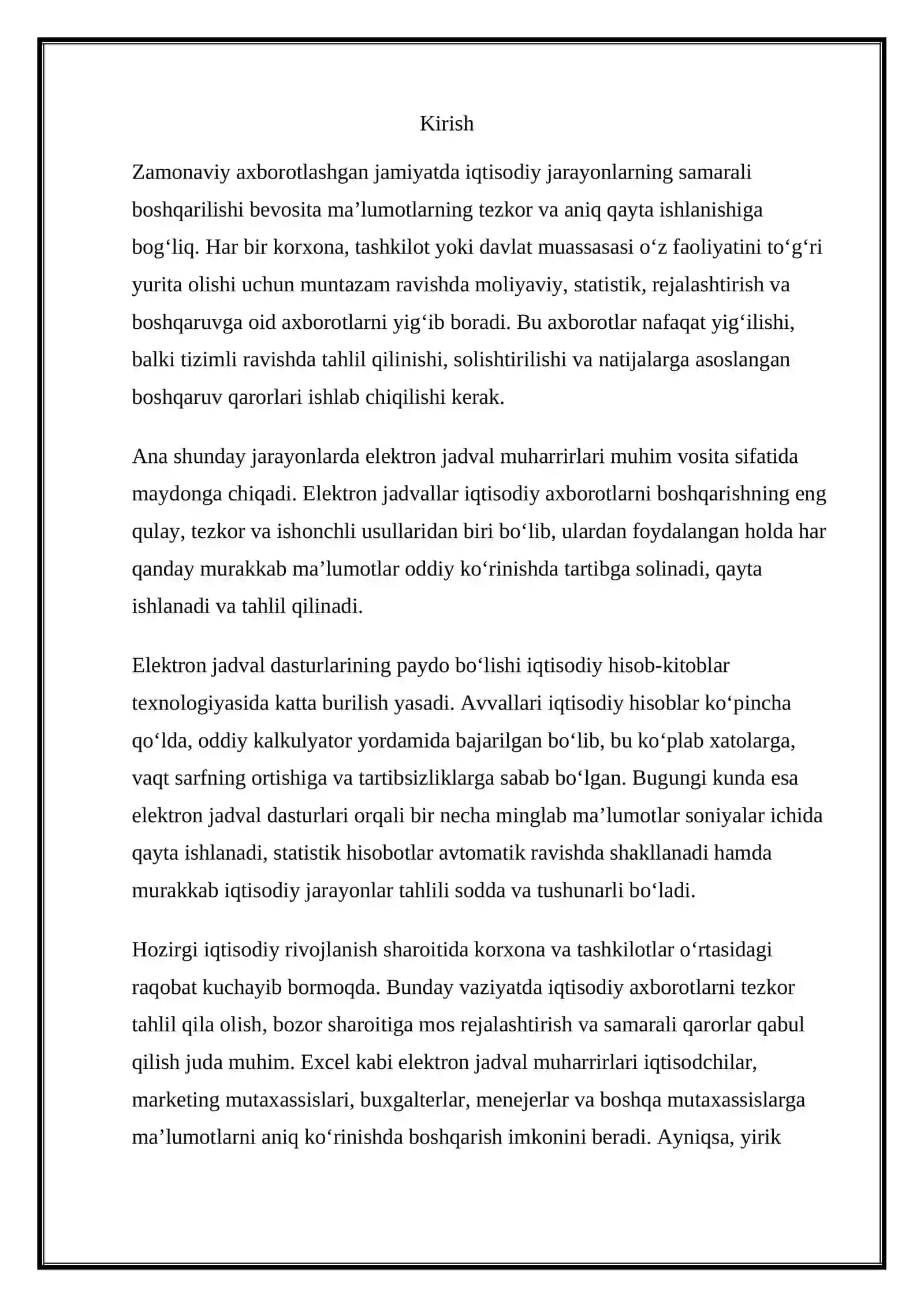 MUSTAQIL ISHI Mavzu:Iqtisodiy axborotni qayta ishlash uchun elektron jadval muharrirlaridan foydalanish 3