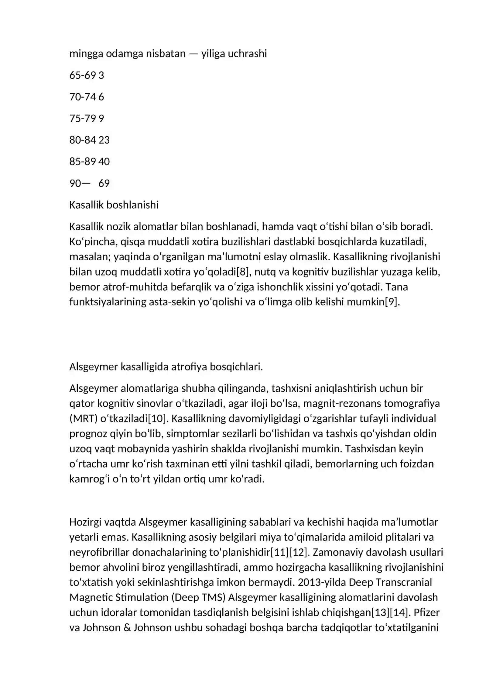 Alsgeymer kasalligi (sinonimlari: idiopatik sindrom, titroq falaj (qoʻl-oyoqlarining titrashi), shuningdek, Alsgeymer kasalligi keksalik demensiyasi) 3