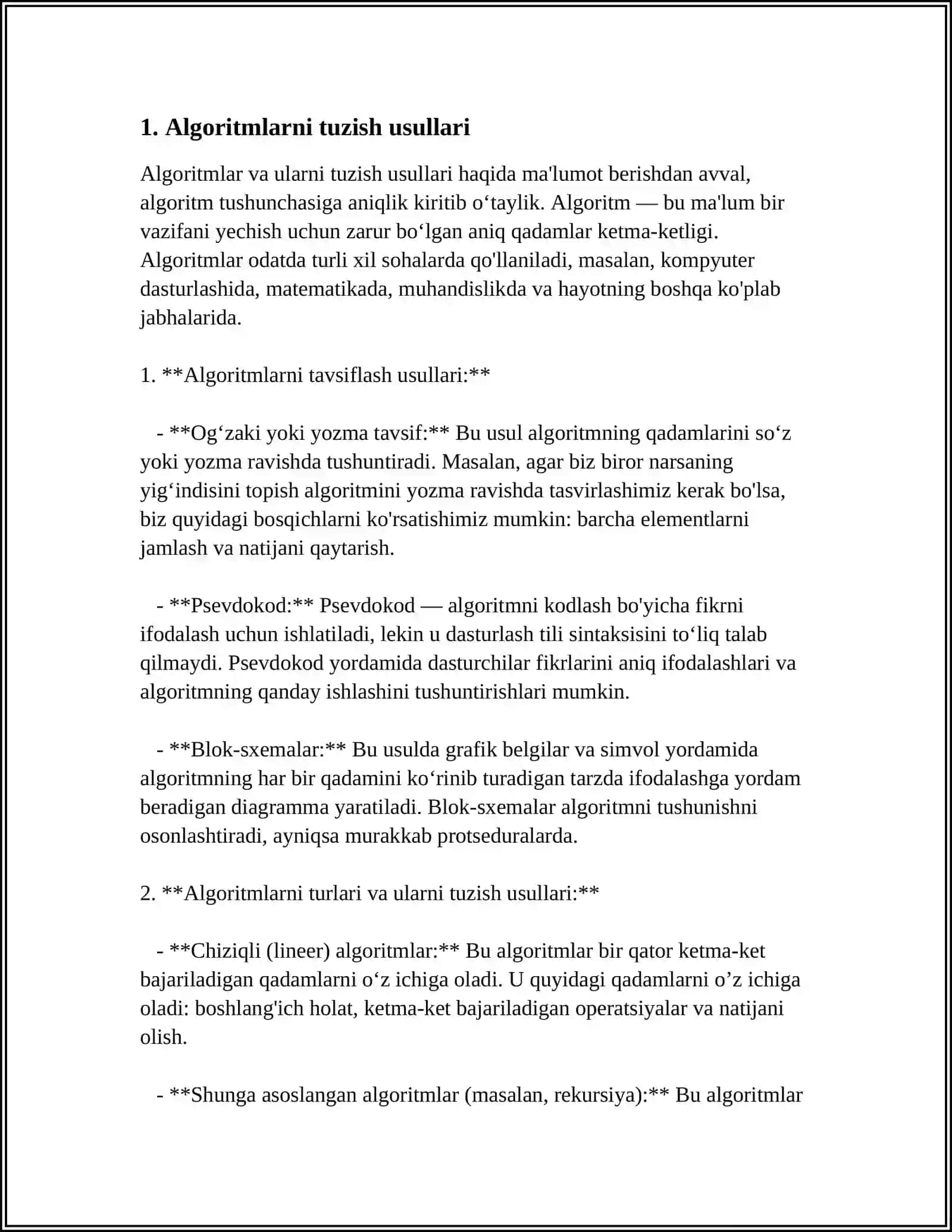 MASALALARINING ALGORITMNI TUZISH VA SHU ALGORITM ASOSIDA DELPHI DASTURLASH TILIDA DASTUR TUZISH 3