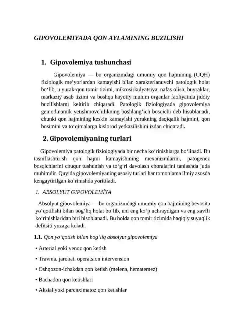 Gipovolemiyada qon aylanishining buzilishi 3