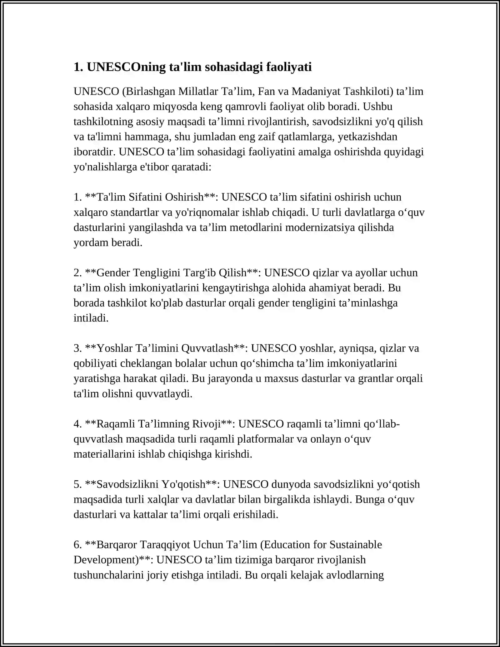 TA'LIM SOHASIDAGI XALQARO TASHKILOTLAR VA JAMĞARMALAR ISHINING ASOSIY YÕNALISHLARI 3