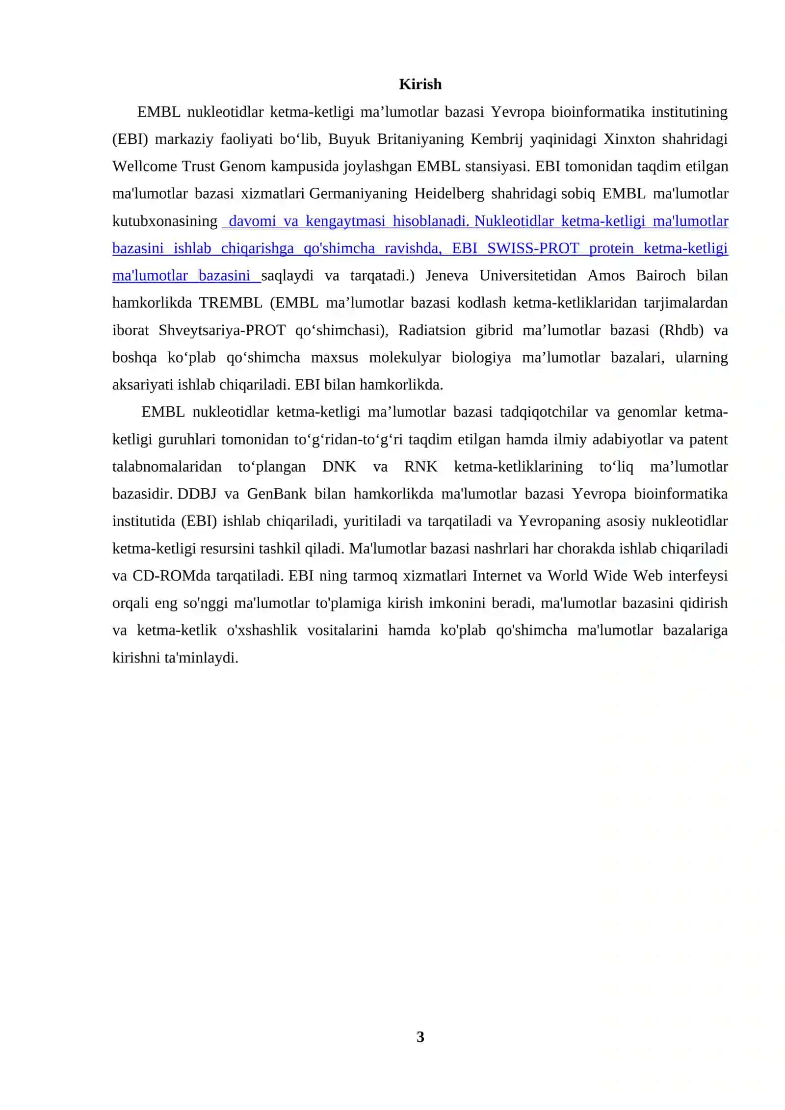 EMBL - DNK va RNK nukleotidlar ketma-ketliklari ma`lumot bazalari 3