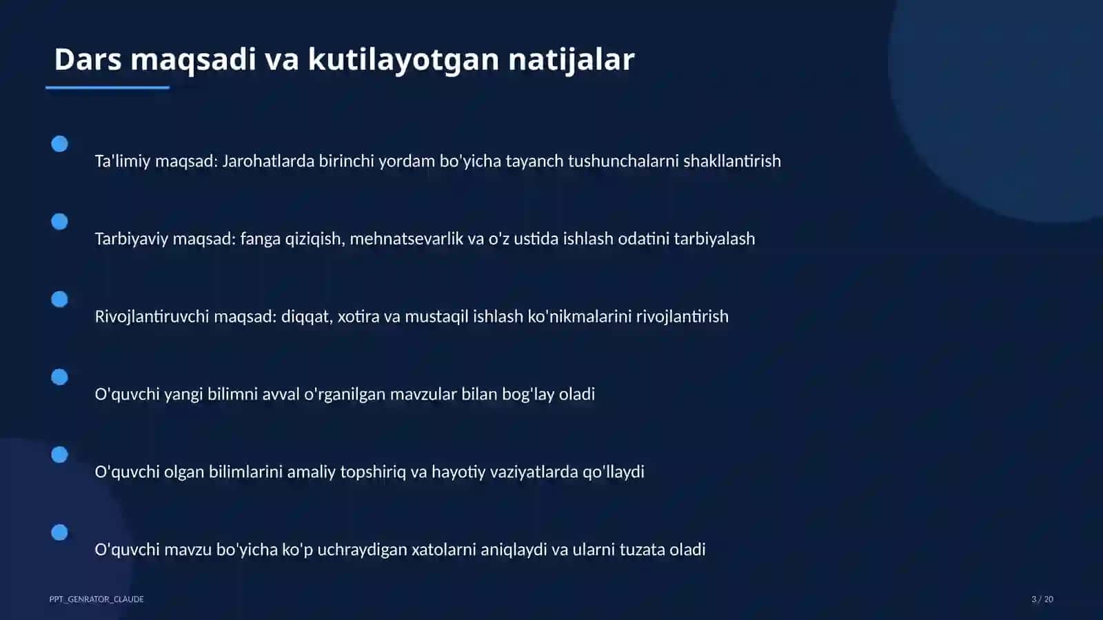 Jarohatlarda birinchi yordam (9-sinf) 3