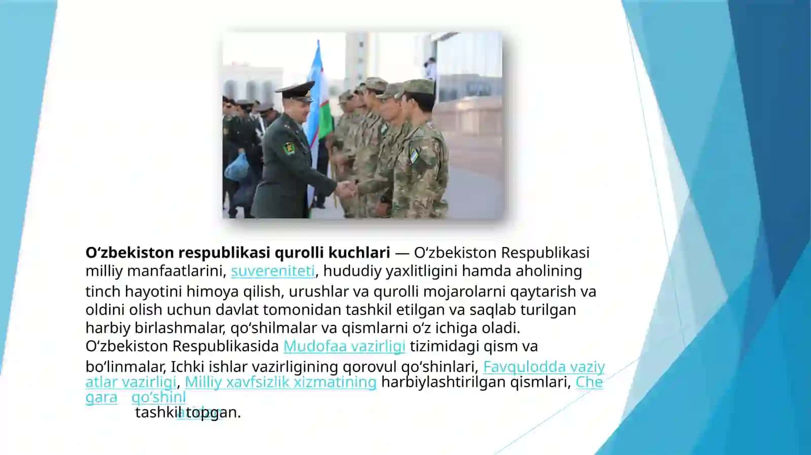 O’ZBEKISTON RESPUBLIKASIDA QUROLLI KUCHLARNING TASHKIL TOPISHI VA MUDOFAA QOBILIYATINING MUSTAXKAMLANIB BORISHI 3