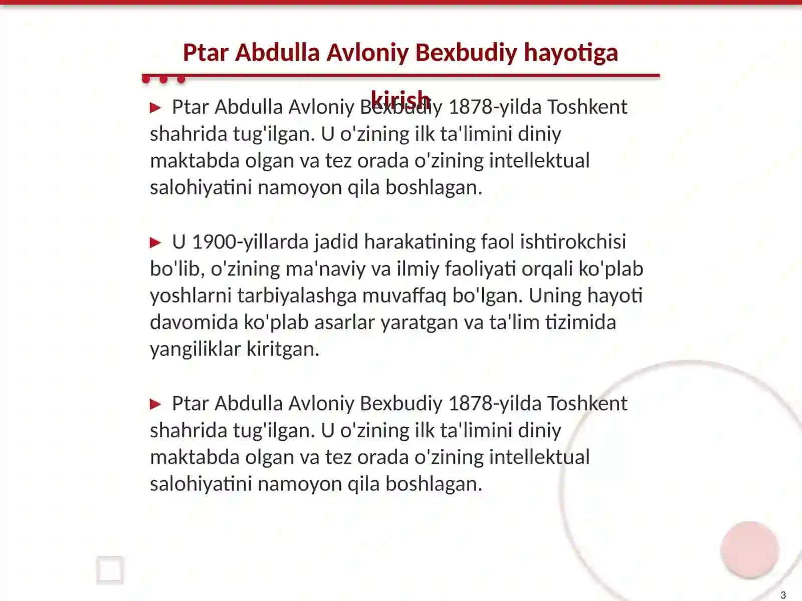 Jadid Marifat parvarlarning manaviy õrni (Ptar Abdulla Avloniy Bexbudiy hayoti) 3
