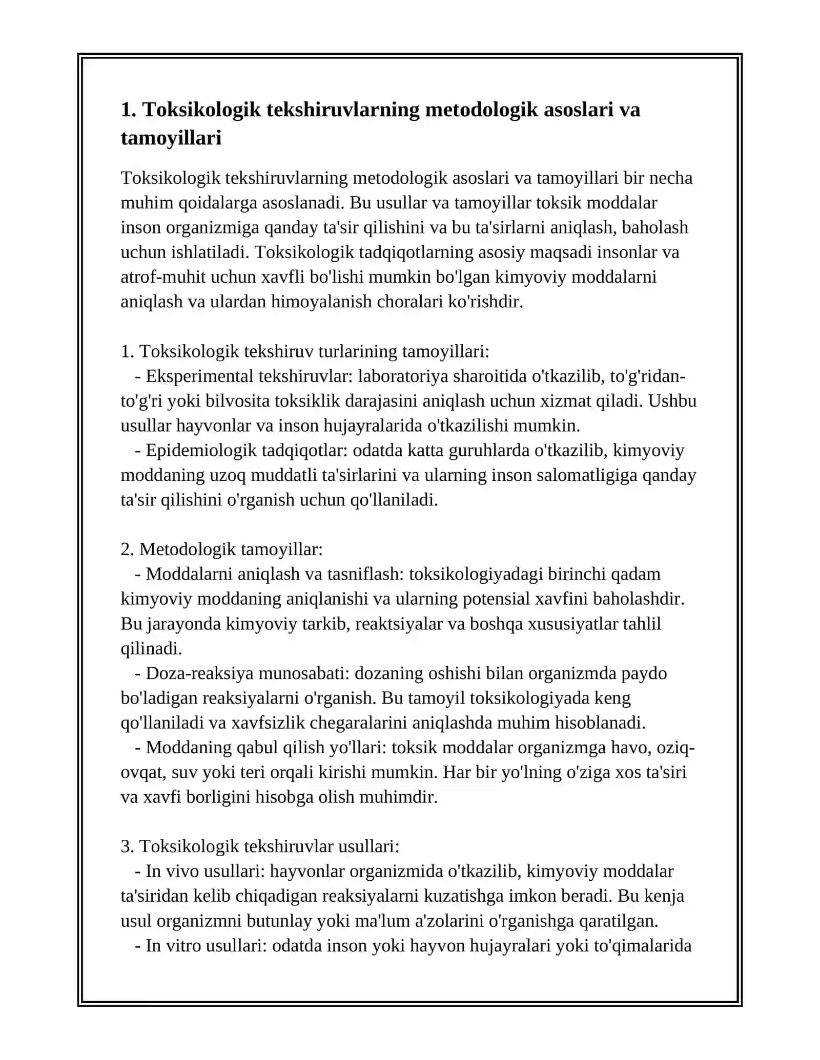 TOKSIKOLOGIK TEKSHIRISHLARNING METODOLOGIK ASOSLARI 3
