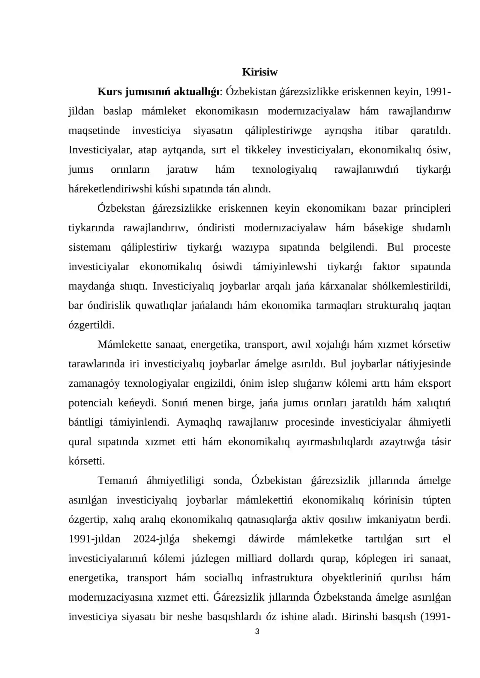 Ózbekstan ǵárezsizlik jıllarında ámelge asırılǵan investiciyalıq joybarlar 3