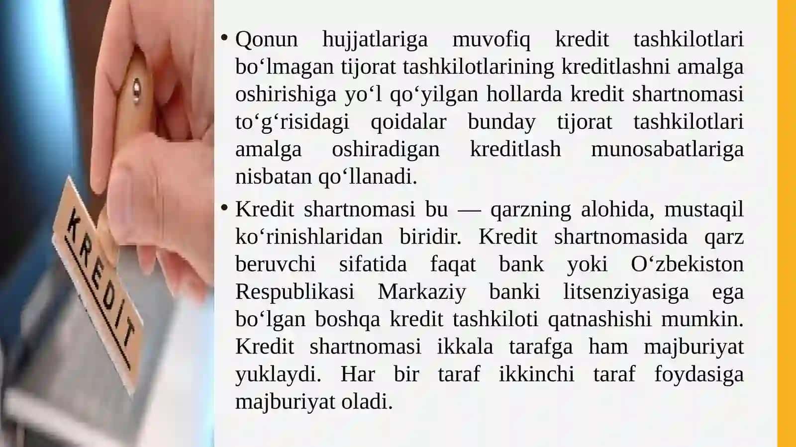 Kredit shartnomasi va kredit oluvchi majburiyatining bajarilishini kafolatlash 3