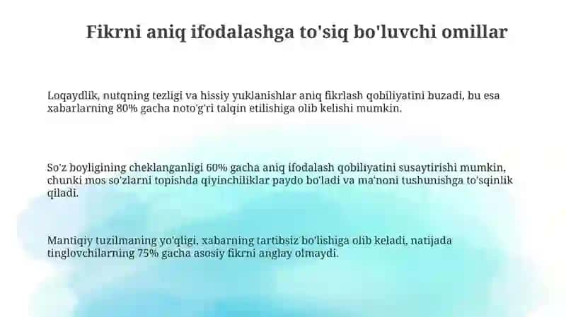 Fikrlarni tushunarli va samarali ifodalash mashg'ulotlari 3