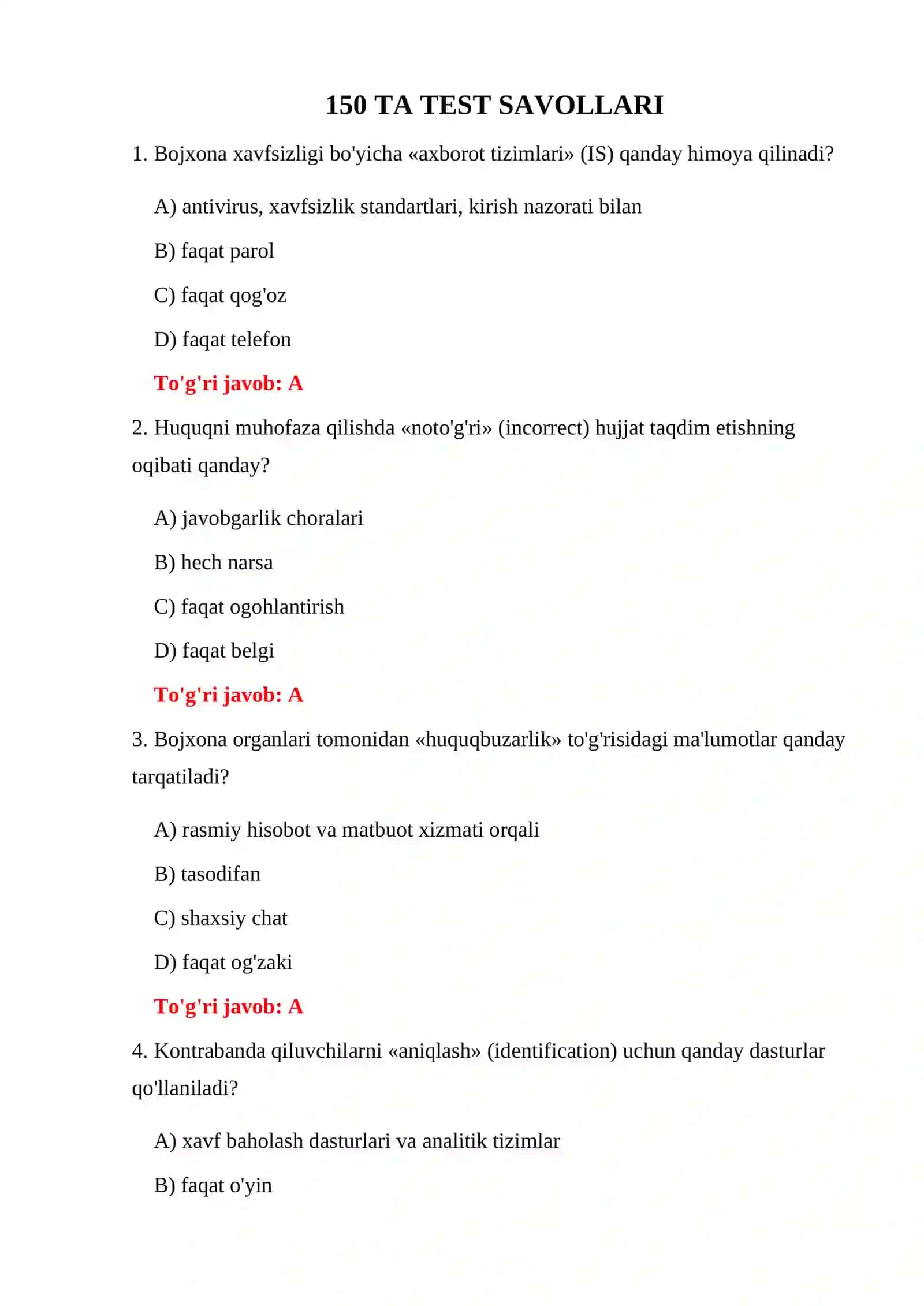 BOJXONA TEZKOR FAOLIYATI TESTLARI 3