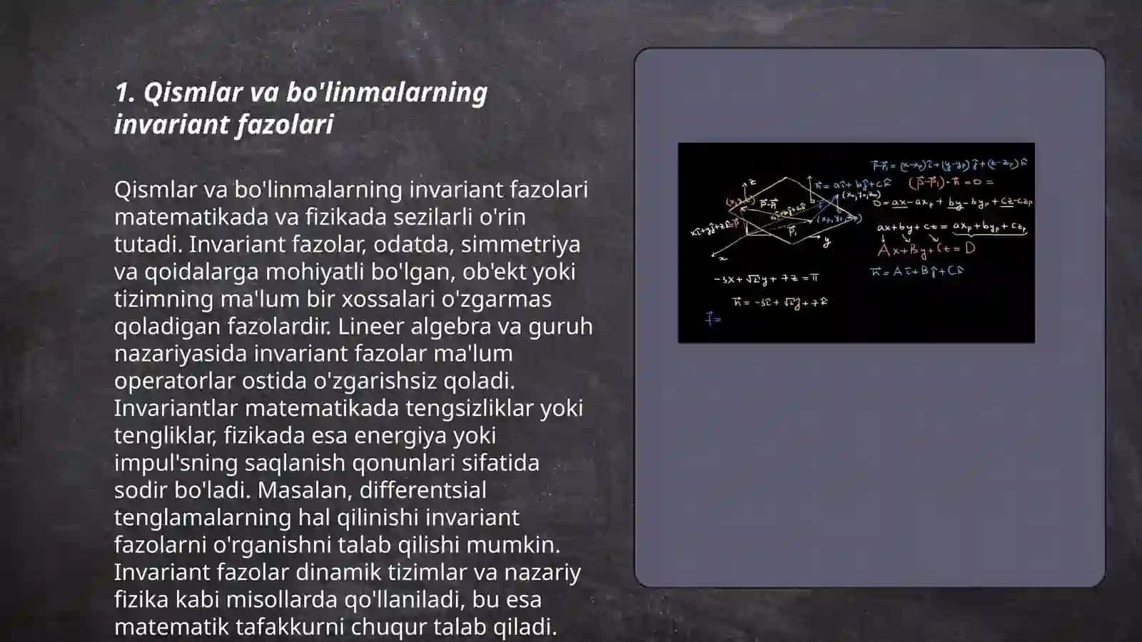 Invariant qism fazolar.Chiziqli operatorning xos qiymatlari va xos vektorlari 3