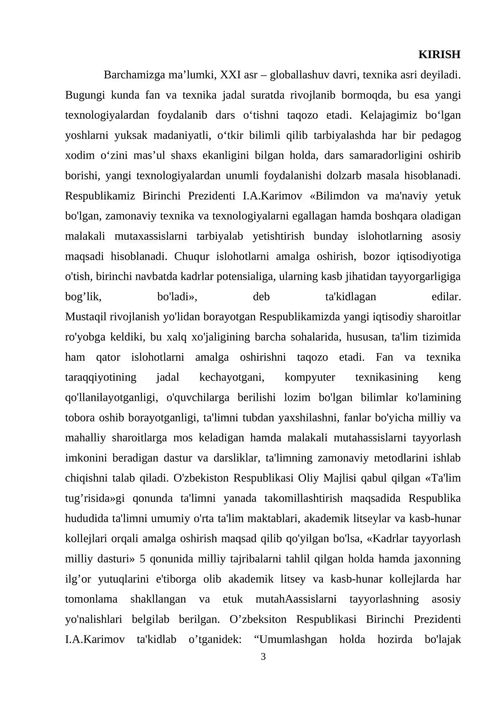“MATN PROTSESSORIDA HUJJAT YARATISH VA UNI TAHRIR QILISH MAVZUSINI O'QITISH METODIKASI MAVZUSIDAGI ” KURS ISHI 3