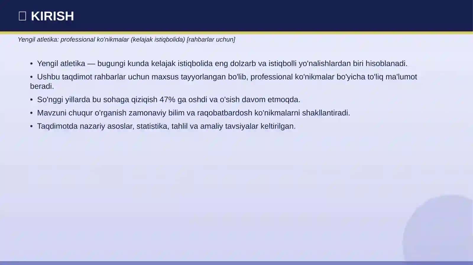 Yengil atletika: professional ko'nikmalar (kelajak istiqbolida) 3