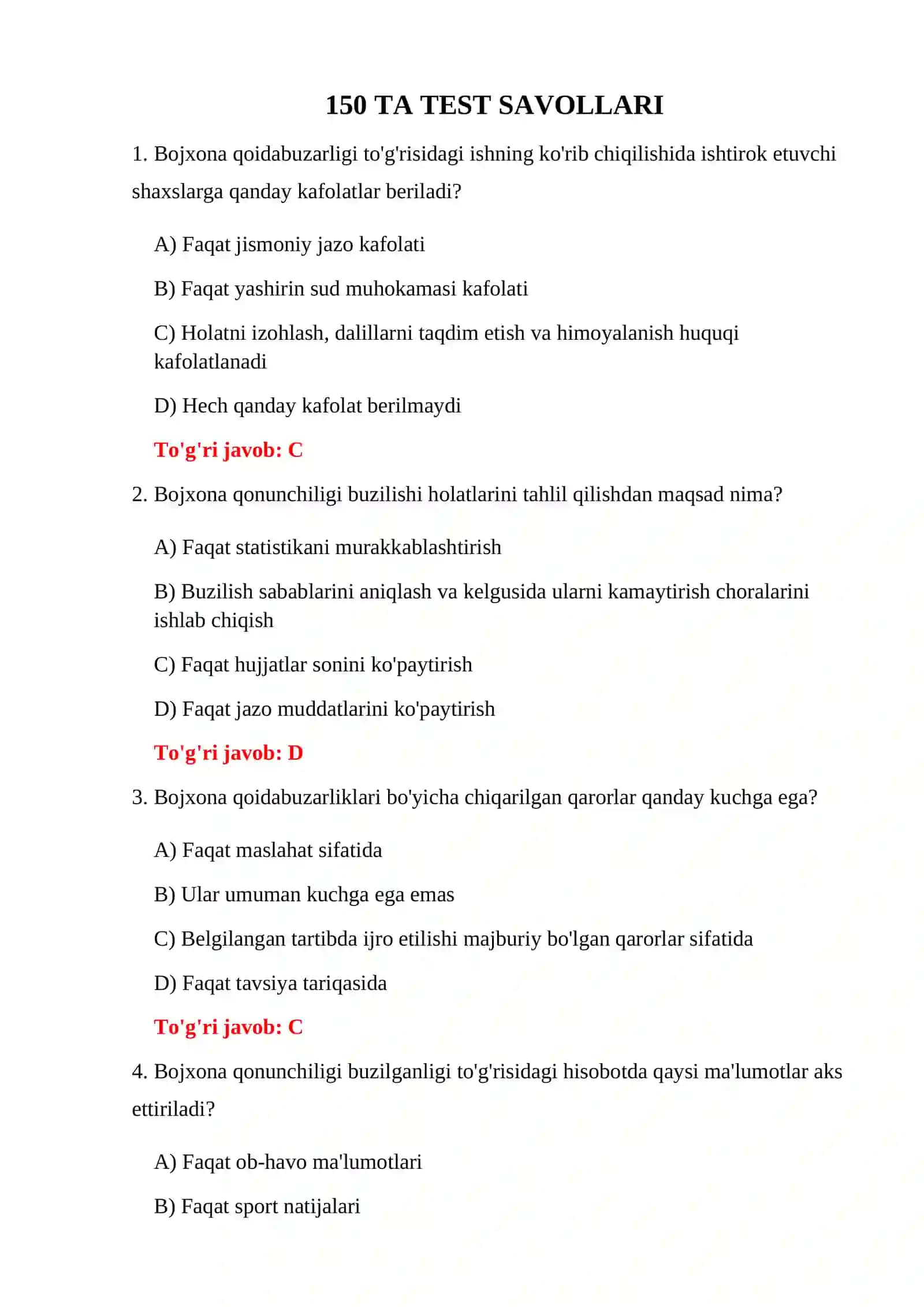 BOJXONA QONUNCHILIGI TESTLARI 3