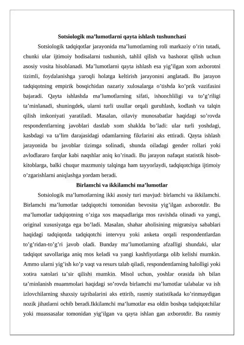 Sotsiologik Ma'lumotlarni Qayta Ishlash va Tahlil Qilishning Miqdoriy Metodlari 3