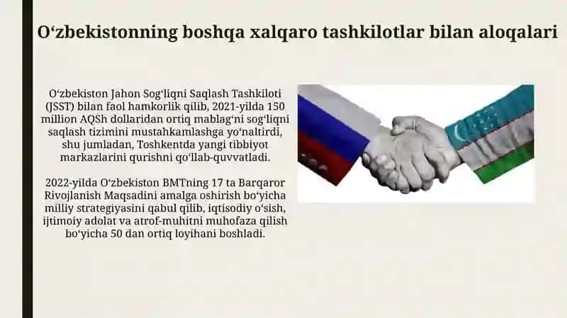 Oʻzbekiston xalqaro tashkilotlar bilan hamkorlik va aloqalari 3