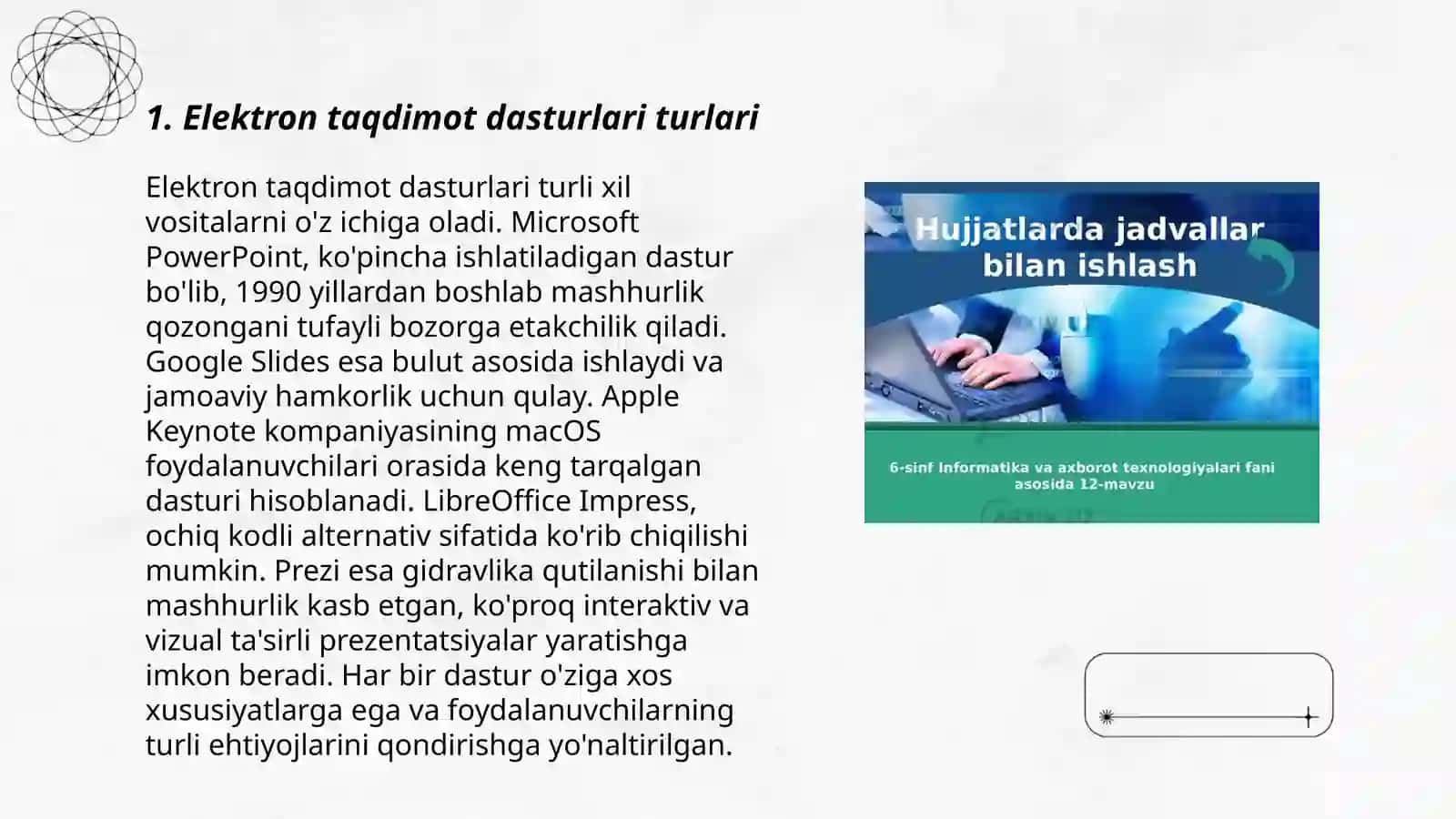 Elektron taqdimotlarni yaratish va qayta ishlash vositalari 3