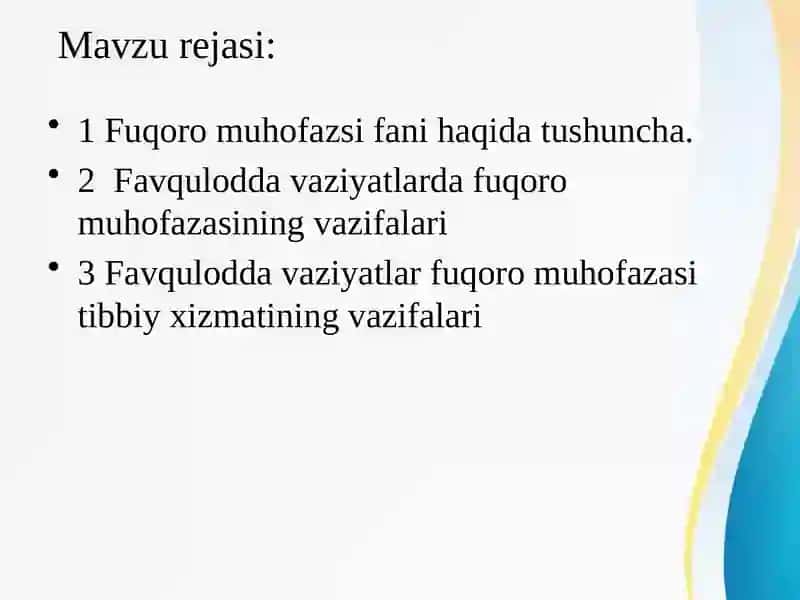 Fuqoromuhofazasi Tibbiy Xizmati Vazifasi 3