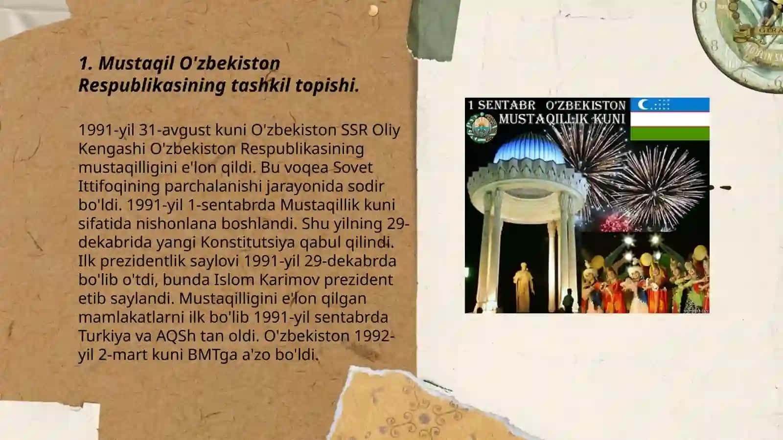 Mustaqil O'zbekiston Respublikasi tashkil topishining tarixiy axamiyati 3
