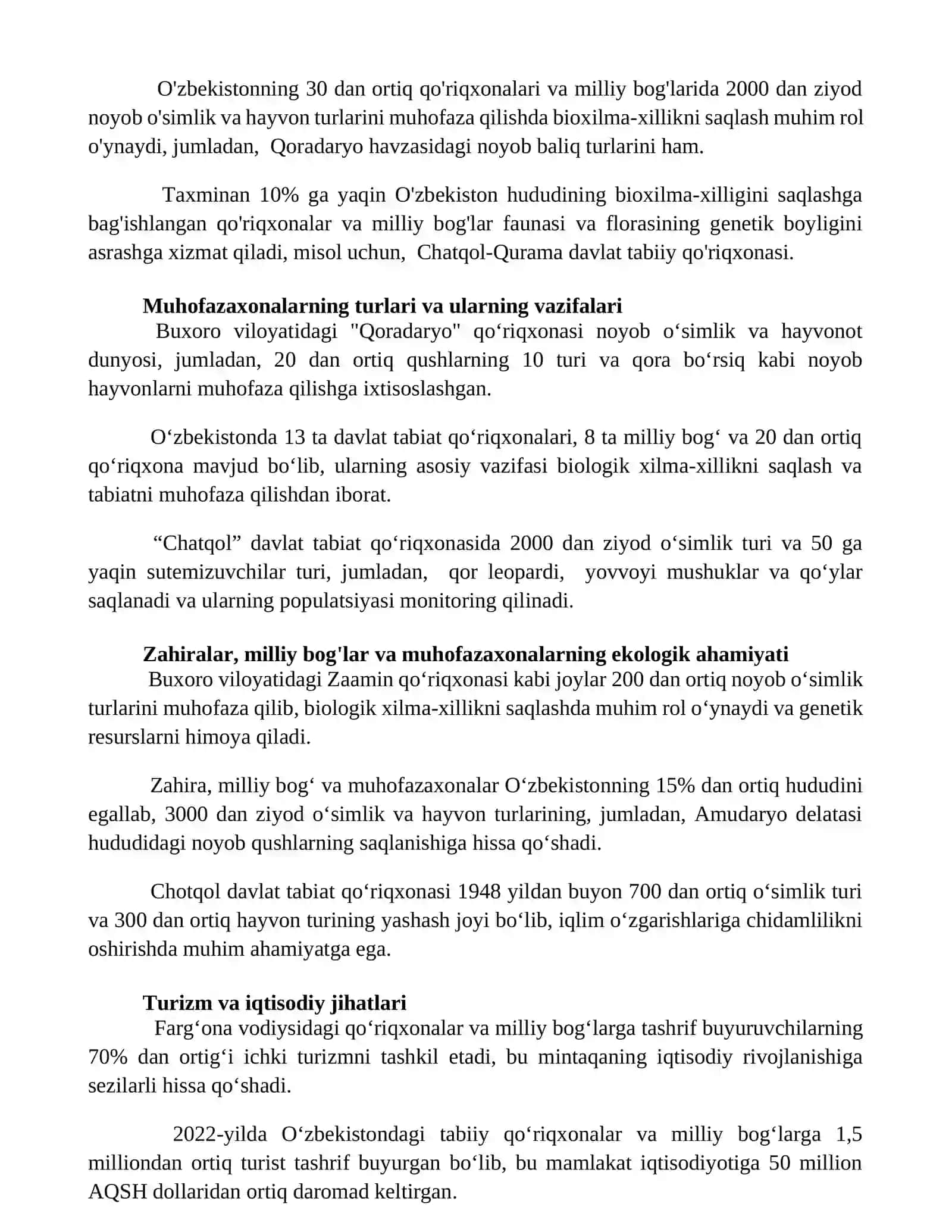 Qo'riqxonalar,milliy bog'lar va buyurtmaxonalar tahlili 3