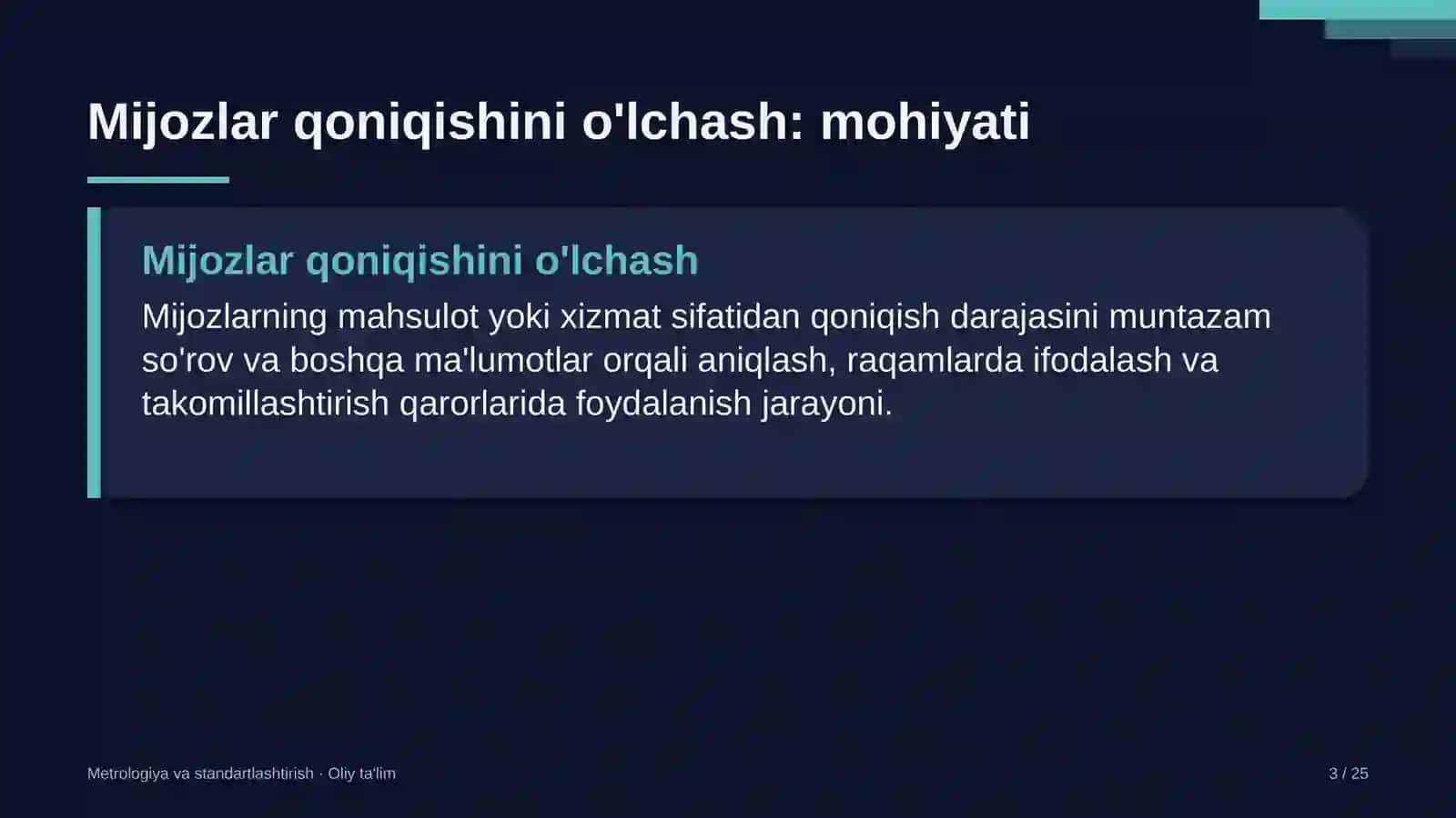 Metrologiya va Standartlashtirish · Oliy Ta'lim 3