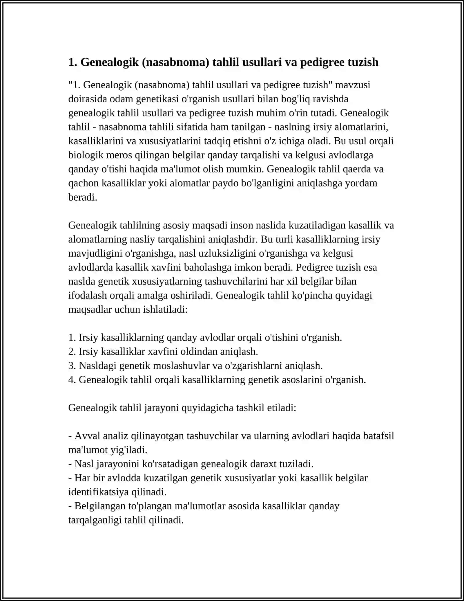 ODAM GENETIKASINING O'RGANISH USULLARI: GENEALOGIK VA EGIZAKLAR USULI 3