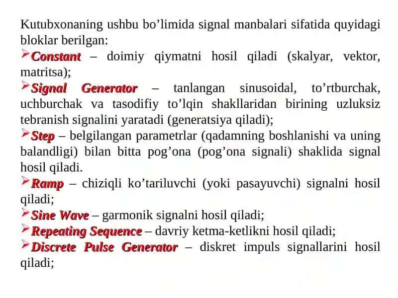 SimuLink kutubxonasining Sources bo’limi 3