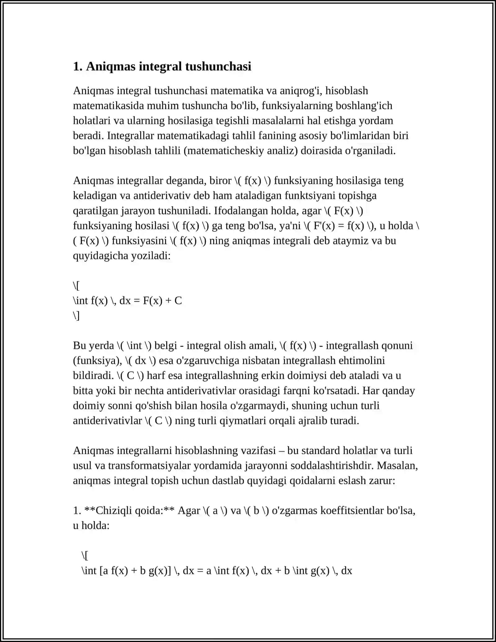 MUSTAQIL ISH MAVZUSI: ANIQMAS INTEGRAL VA INTEGRALLASH METODLARI 3