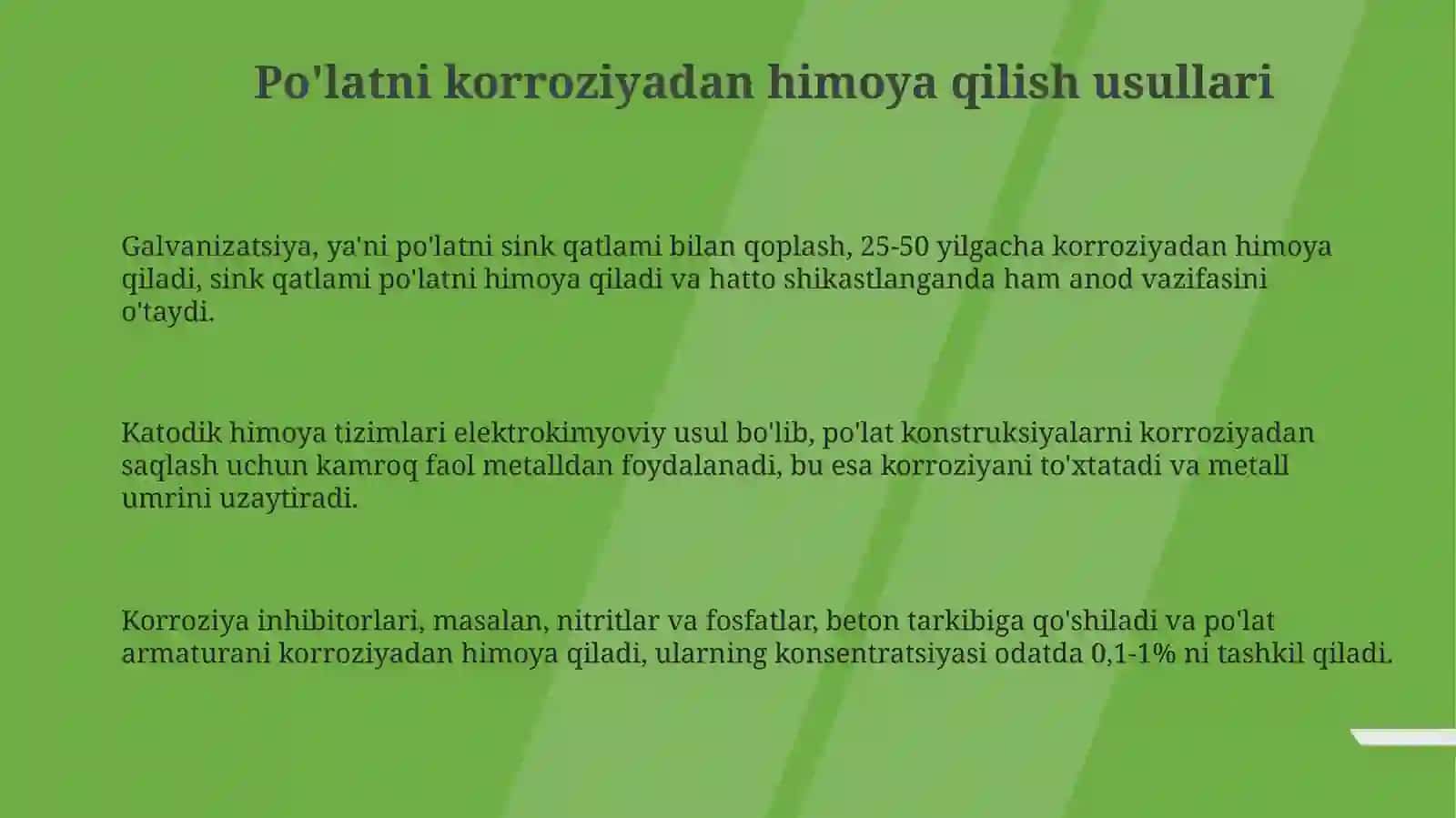 Po’latlarning korroziyasidan asrash va o’tga qarshi himoyalash choralari 3