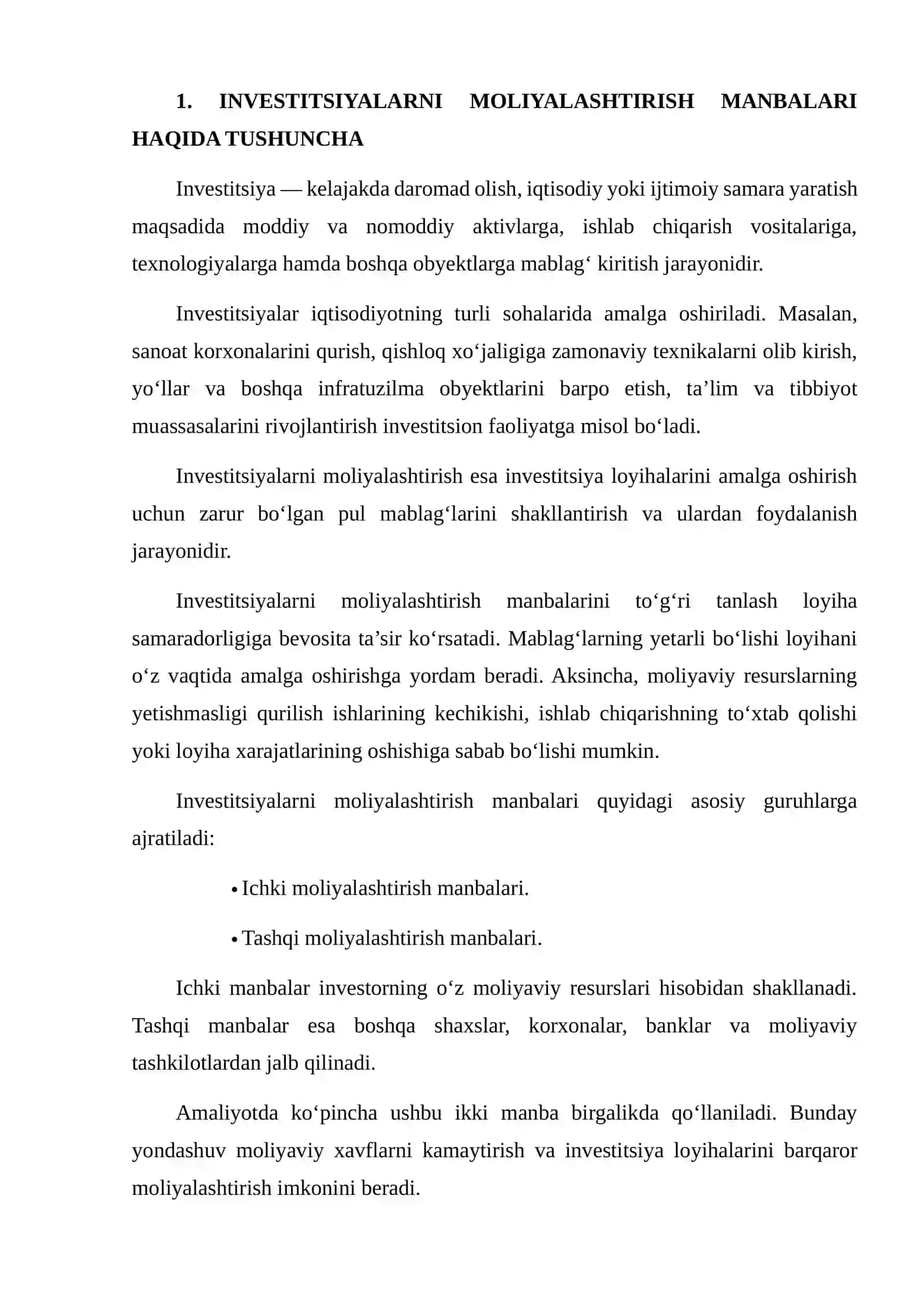 INVESTITSIYALARNI MOLIYALASHTIRISH MANBALARI: ICHKI VA TASHQI MANBALAR 3