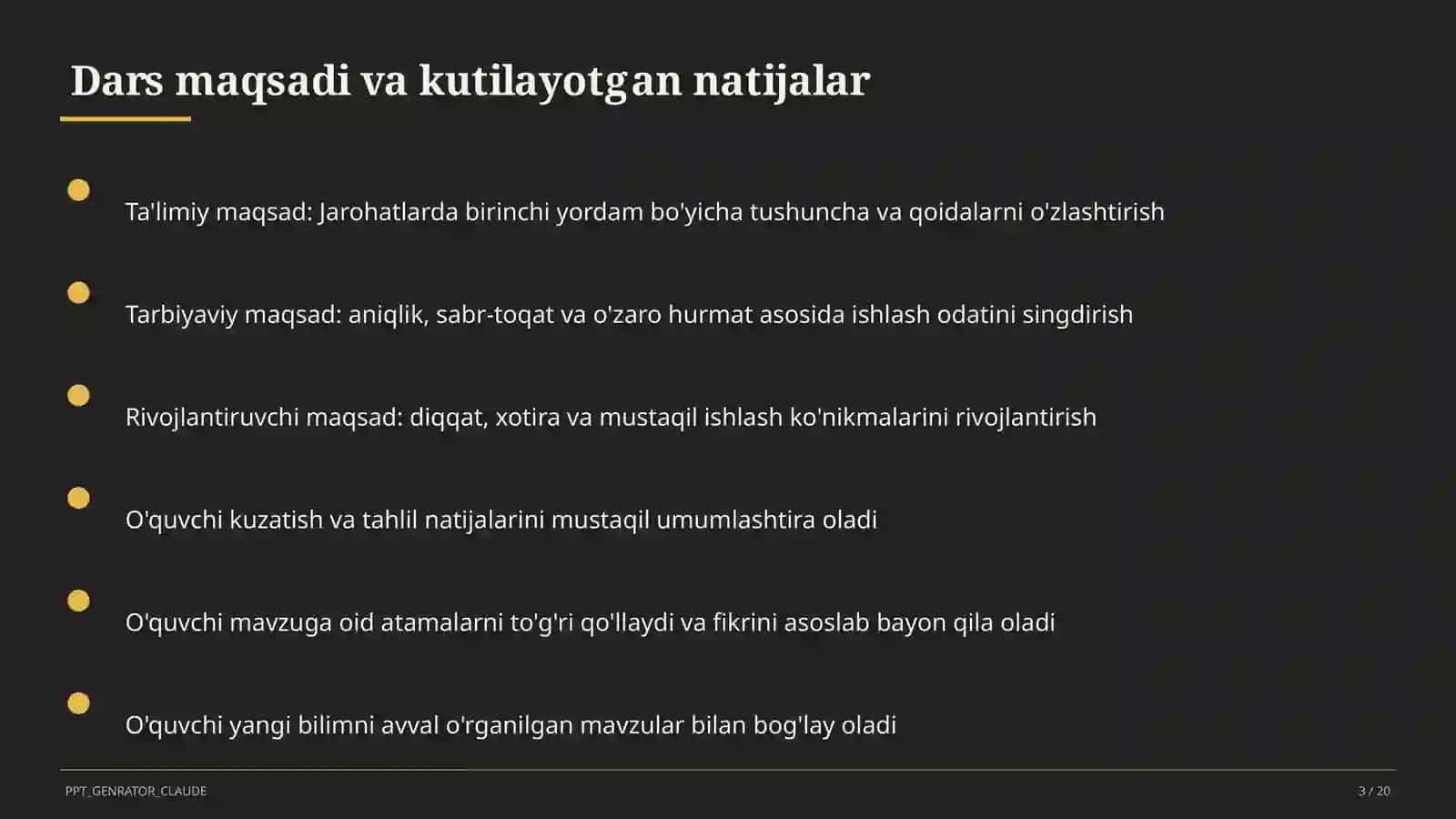 Jarohatlarda birinchi yordam (9-sinf) 3