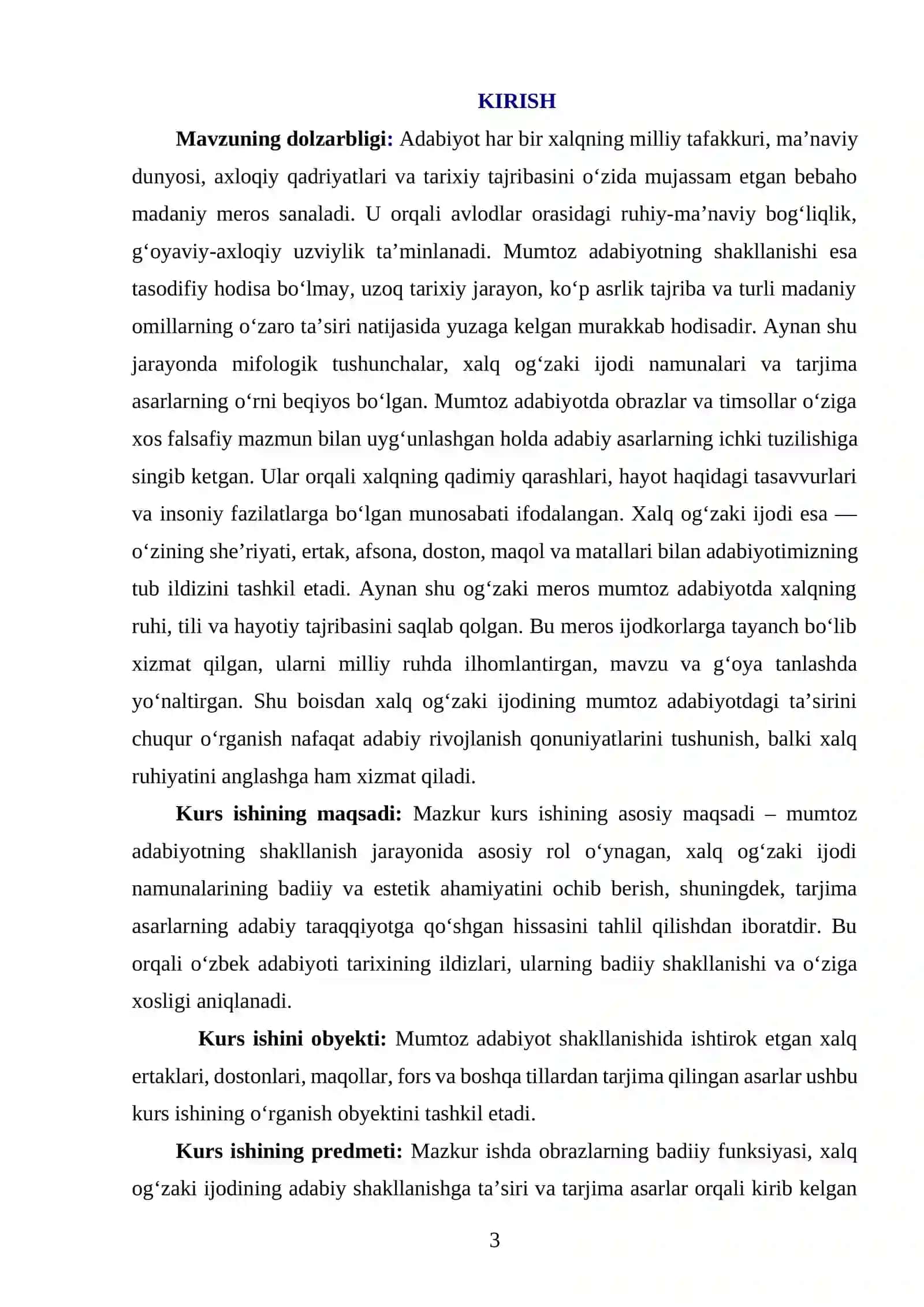 MUMTOZ ADABIYOTNING SHAKLLANISHIDAGI ASOSIY OMILLAR:MIFOLOGIYA, XALQ OG'ZAKI IJODI VA TARJIMA ASARLAR 3