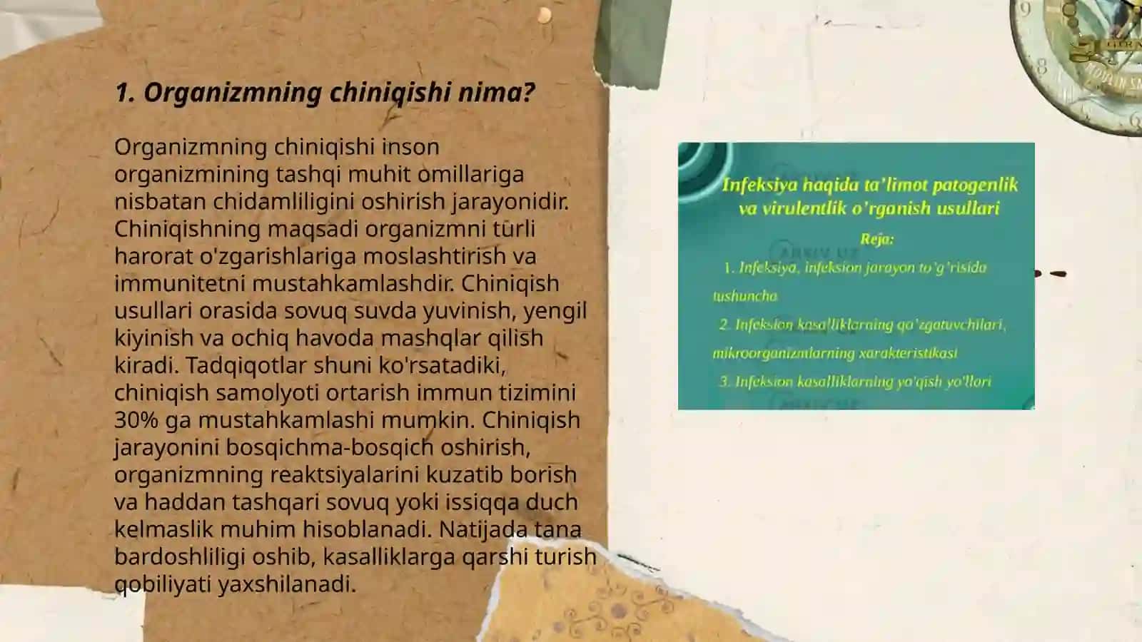 Organizmning chiniqishi. Yuqumsiz va yuqumli kasalliklar. Vitaminlar 3