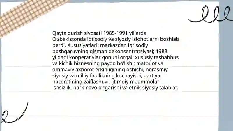 Qayta qurish siyosati Oʻzbekistonda 3